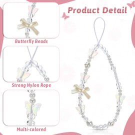 BOHUIZ 2 Pcs Beaded Phone Wrist Strap, Crystal Butterfly Flower Pearl Phone Bracelet Strap Cute Phones Charm Y2k Lanyard for Women Phones Camera Keychain Wallet Pendant Decor
