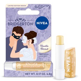 NIVEA Bálsamo labial de vainilla y galleta, cuidado nutritivo de los labios, Bálsamo labial hidratante edición limitada de Bridgerton con manteca de karité, hidratación, reparación y nutrición 3 en 1