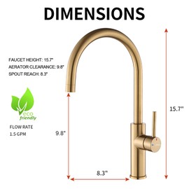 Achelous Single Handle Kitchen Bar Sink Faucet, Brushed Gold Wet Bar Sink Faucet Stainless Steel Single Hole, 360 Swivel Tap for Farmhouse RV Camper Outdoor Utility Bathroom