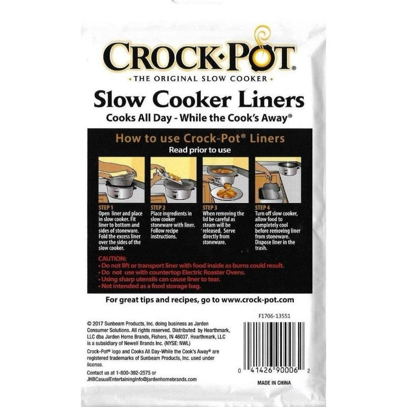 Crock-Pot Slow Cooker Liners Fits 3-7 Quart Cookers 6-Pack Quick