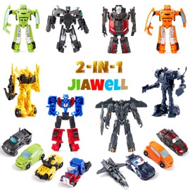 JiaWell 8 Pcs Mini Transforming Toys, 3.5 inch Transformed Toys, Small Car Robot Hero Action Figures, Deformation Robots Birthday Party Favors for Kids Boys Girls 3 4 5 6 7 8 9 10 Year Toy