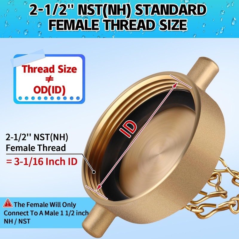 AquaNPT Brass Fire Hose Connection Cap, 2-1/2" NST(NH) Fire Hydrant