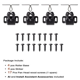 Keenkee 4 PCS Cabinet Latch Double Roller Catch Hardware for Cupboard Closet Kitchen Cabinet Door Latches and Catches, Black Nickel