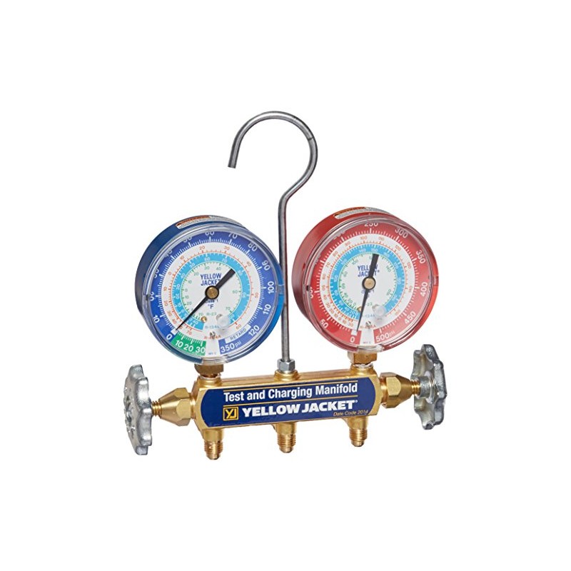 Yellow Jacket 42005 Manifold with 3-1/8" Color-Coded Gauges, psi, R-22/134A/404A