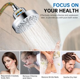 G-Promise Metal 6 Inch Filtered Shower Head for Hard Water Rain Shower Head with 16 Stages Filter Water Softener to Remove Chlorine and Fluoride