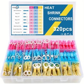 Daevkaema 320PCS Heat Shrink Wire Connectors Kit, Electrical Waterproof Crimp Butt Terminals, Insulated Spade Connectors for Automotive Marine Boat Truck, Include Rings Forks Spade Butt Splices