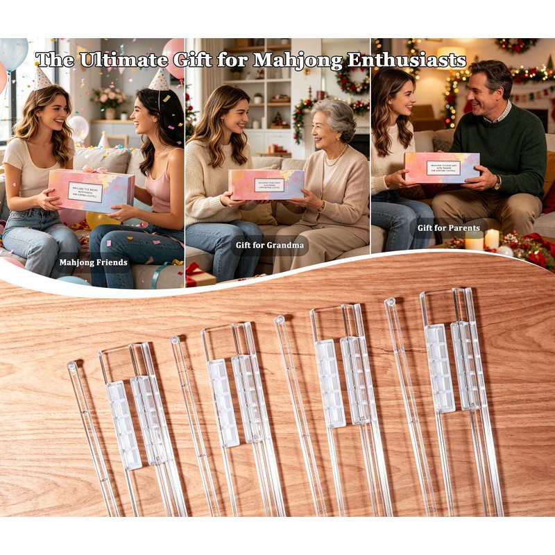 17.3" Acrylic Mahjong Racks with Pushers Set of 4, Clear