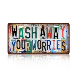 JBYMsign Vintage Wall Decor Wash away your worries License Plate Metal Sign Tin Signs Poster