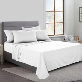 MistyMorning Flat Sheet, Soft & Premium quality Bedding & Linen, Egyptian Cotton with 200 Thread Count. (White, Double)