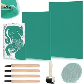 EIMZU Linoleum Panels, Lino Printing Set, 9 Pieces, A4, A5, A6, Environmentally Friendly Linoleum Plate, Soft Rubber Lino Printing Plate, Safety, Precise Printing, for Stamp Making Yourself, Printing