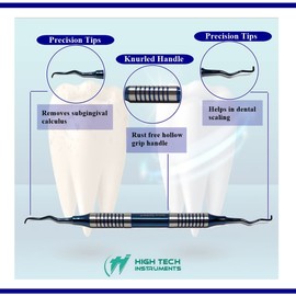 Dental Gracey Curette 13/14 with Hollow Handle, Blue Titanium Coated Professional Teeth Cleaning Calculus Remover Periodontal Scalers - Stainless Steel for Oral Care Double Ended Tips & Knurled Grip