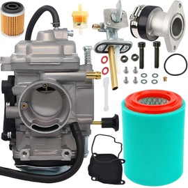 YFM250 Carburetor with Filter Replace Part 4XE-14140-13-00 Compatible With 1999-2004 Yamaha Bear Tracker 250 Yfm250X Yfm250Xh Yfm250XM with Fuel Filter, Intake Manifold,Fuel Petcock Switch