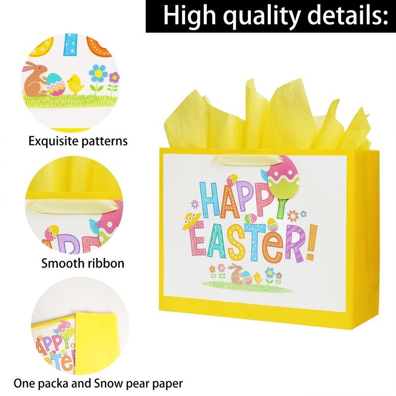 Bobobag 16" Large Easter Gift Bag with Tissue Paper and