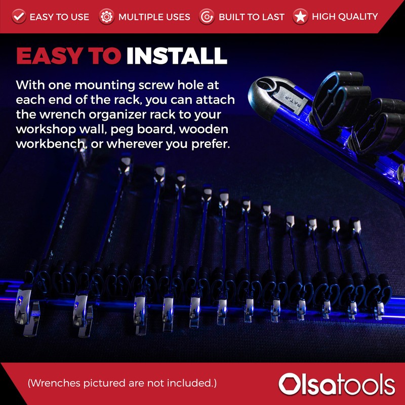 Olsa Tools Wall Mount Wrench Organizer - Rotating Clip Rack