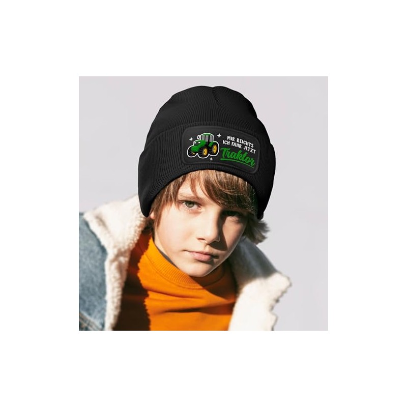MoonWorks® Winter Hat Children's Beanie for Boys with Saying Tractor