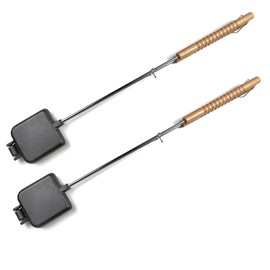 HAWOK Cast Iron Square Pie Iron with Stainless Steel and Wooden Handle set of 2……