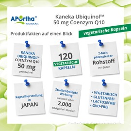 APOrtha APOrtha Kaneka Ubiquinol Coenzym Q10 50 mg 120 Kapseln, Premium CoQ10 hochdosiert 50mg fr 2 Monate, Hohe Bioverfgbarkeit durch bioaktives Ubiquinol, 2-fach Patentierter Rohstoff