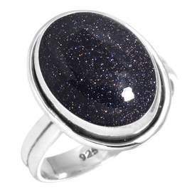 Jeweloporium 925 Sterling Silver Ring for Women Blue Sunstone Gemstone Statement Silver Ring Size Y Easter Gift Fashion Jewelry