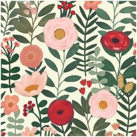 HAOKHOME Floral Peel and Stick Wallpaper Boho Wall Paper Removable for Bedroom Beige/Pink/Red Contact Paper 17.3in x 9.8ft