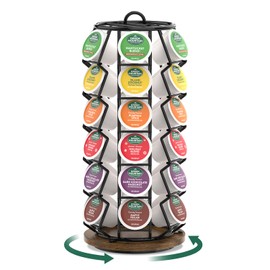 EsLuker.ly K Cup Coffee Pod Holder Organizer Carousel for Counter, Rotating Metal Rack Stand Small for 36 Pods Home Office Kitchen Storage, No Assembly Required, Black