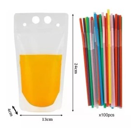 utensilios camping/utensilios cocina para acampar 100 Pcs Bolsa De Bebida Sellada Portátil De Asas Con Pajitas
