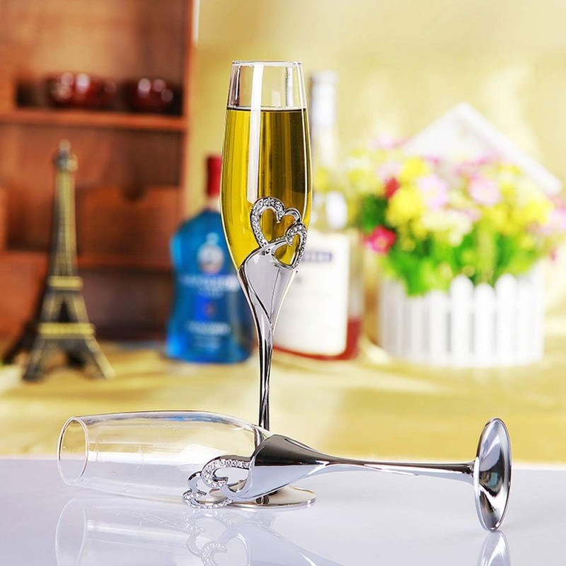 ukgiftstoreonline Double Heart Wedding Champagne Flute with Sparkling Crystals