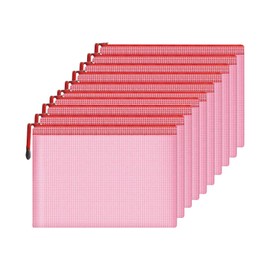 10 PCS Mesh Document Bag, Waterproof Zipper Pouch A4 Size Zip File Document Holder, for Household Daily Storage School Office. (Red)