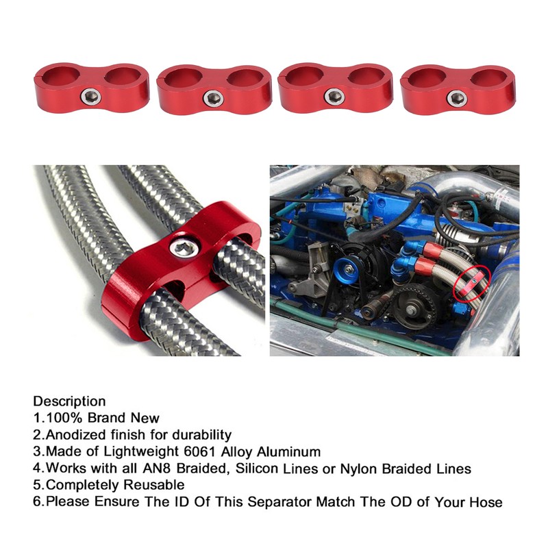 4PCS Hose Separator AN8 Automobile Oil Pipes Fixing Adapter Aluminum