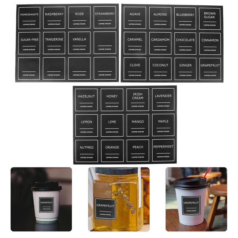 Hemoton Waterproof Syrup Labels 36-Pack Removable Coffee Syrup Bottle Stickers