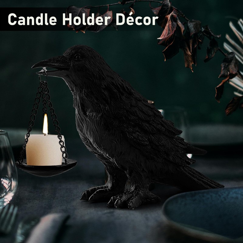 ehuoyan Raven Gothic Halloween Decor Fake Crow Light Holder Raven