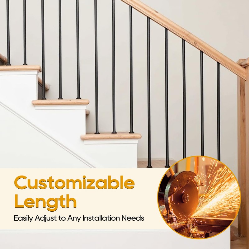 12P Wrought Iron Balusters Plain Bar for Staircase, 1/2" x