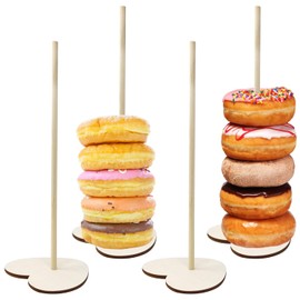 Honbay 4PCS Heart Shaped Wood Donut Stands Doughnut Dessert Stands Bagels Display Holder, for Wedding, Birthday, Kids, Baby Shower