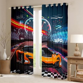 Feelyou Race Car Window Curtains Bedroom Living Room Boys Extreme Sports Curtains Kids Room Decor Boys Cool Car Window Drapes Car Sports Kids Bedroom Decor Window Treatments 52W X 84L，2 Panels