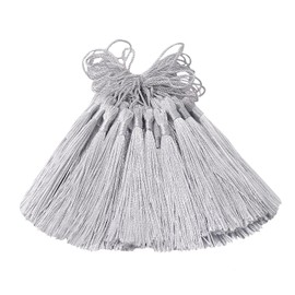 100 Pcs Silky Handmade Craft Tassels Trim Mini Pendant for DIY Cute Resin Bookmark, Jewellery Making, Key, Girl Earring, Keyring, Graduation Hat, Ribbon Sewing, Curtain, Home Decor (Silver)
