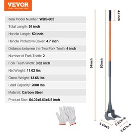VEVOR Pallet Buster, 50'' Carbon Steel Handle Pallet Breaker, 2000 lbs Weight Capacity, Heavy Duty Deck Board Removal Tool, Deck Wrecker with Non-Slip Grip for Efficient and Effortless Board Removal - Handle Length: 54 inch