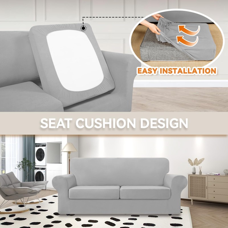 KEKUOU 3 Pieces Stretch Couch Covers for 2 Cushion Couch