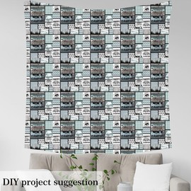 Homemissing Happy Camping Fabric Sold by the Metre for Chairs Camper Patchwork Fabrics for Children Boys Girls Buffalo Check Fabric 92 x 150 cm Geometric Plaid Teal Blue Upholstery Fabric