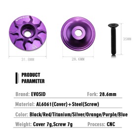 EVOSID Bike Headset Top Cap with Bolts, 31.8mm/1.3in Aluminum Alloy CNC Bike Stem Cap for 28.6m Front Fork Bicycle Tube and Road MTB Bike Stems (Purple)