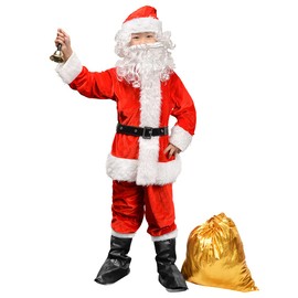 Yolent Kids Santa Claus Costume Suit for Kids Kid Boys Santa Costume Boys Christmas Suit 9 PCS Children's Christmas Dress Outfit, Red, Small