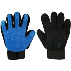 GPCT [Upgraded Version] Pet Grooming Gloves W/Five Finger Design. Deshedding Brush Glove, Pet Hair Remover Mitt, Gentle Massage Tool W/Soft Rubber Tips for Cats/Dogs/Horses W/Long/Short Fur [Blue]