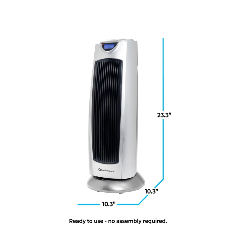 Comfort Zone 1,500W Ceramic Tower Space Heater with Remote, Backlit