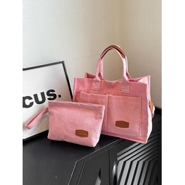 Solid Color/fruit/leopard Summer Fall Tote Bag Set, Tote Bag for Women, Everything Tote Bag for Women & Small Wristlet Bag, Trendy Commuting Work Bag Set, Everyday Bags Back To School, Girlfriend Gifts:_Baby Pink_Please Refer To The Pictures for Dimensions