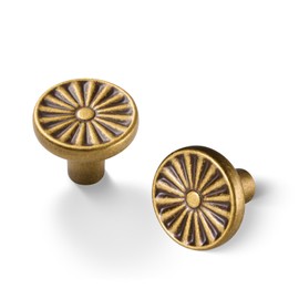 Yagman 10 Pack Antique Brass Cabinet Knobs Vintage Round Sunflower Dresser Knob Kitchen Cupboard Drawer Handles Bathroom Dresser Cabinet Hardware Furniture Wardrobe Single Hole Knobs Zinc Alloy