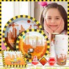 Partyhausy 91-Piece Construction Site Party Tableware Birthday Decoration, Digger Paper
