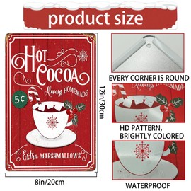 Christmas Hot Cocoa Sign Vintage Christmas Hot Chocolate Bar Decor Tin Metal Wall Decorations 12x8 Inch, Holiday Coffee Station Art for Home Kitchen, Chocolate Party Accessories with Snowflake Design