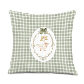 GDJIEGBC Coquette Bow Duck Pillow Covers 18x18, Cottagecore Room Home Decor, Vintage Country Sage Green Buffalo Plaid Decorative Throw Pillow Covers for Girls Bedroom Living Room Home