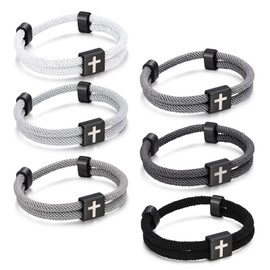 XUANPAI Men's Stainless Steel Cross Bracelet – Jesus Christ Crucifix Men's Bracelet Adjustable with Toggle Clasp Gift for Son Dad Husband Brother Confirmation Christmas