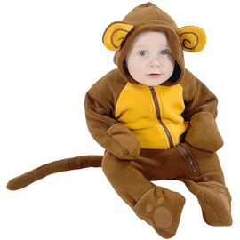 Snonook Fleece Baby Bunting Bodysuit – Unisex Baby Pram with Attached Hood, Fold-Over Mittens & Footies, Baby Winter Suit Outerwear Jacket, Baby Monkey 12-18 Months