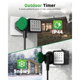 GreenSun Outdoor Timer Switch Socket Outdoor Timer Socket Outdoor Timer Socket for Lights, Pool Pumps, Christmas Decoration IP44 Green