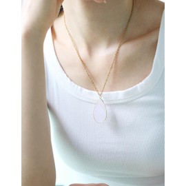 BaubleStar Natural Crystal Healing Birth Stone Pendants Teardrop Rose Quartz Pendant Necklace Gold Fashion Jewelry for Women